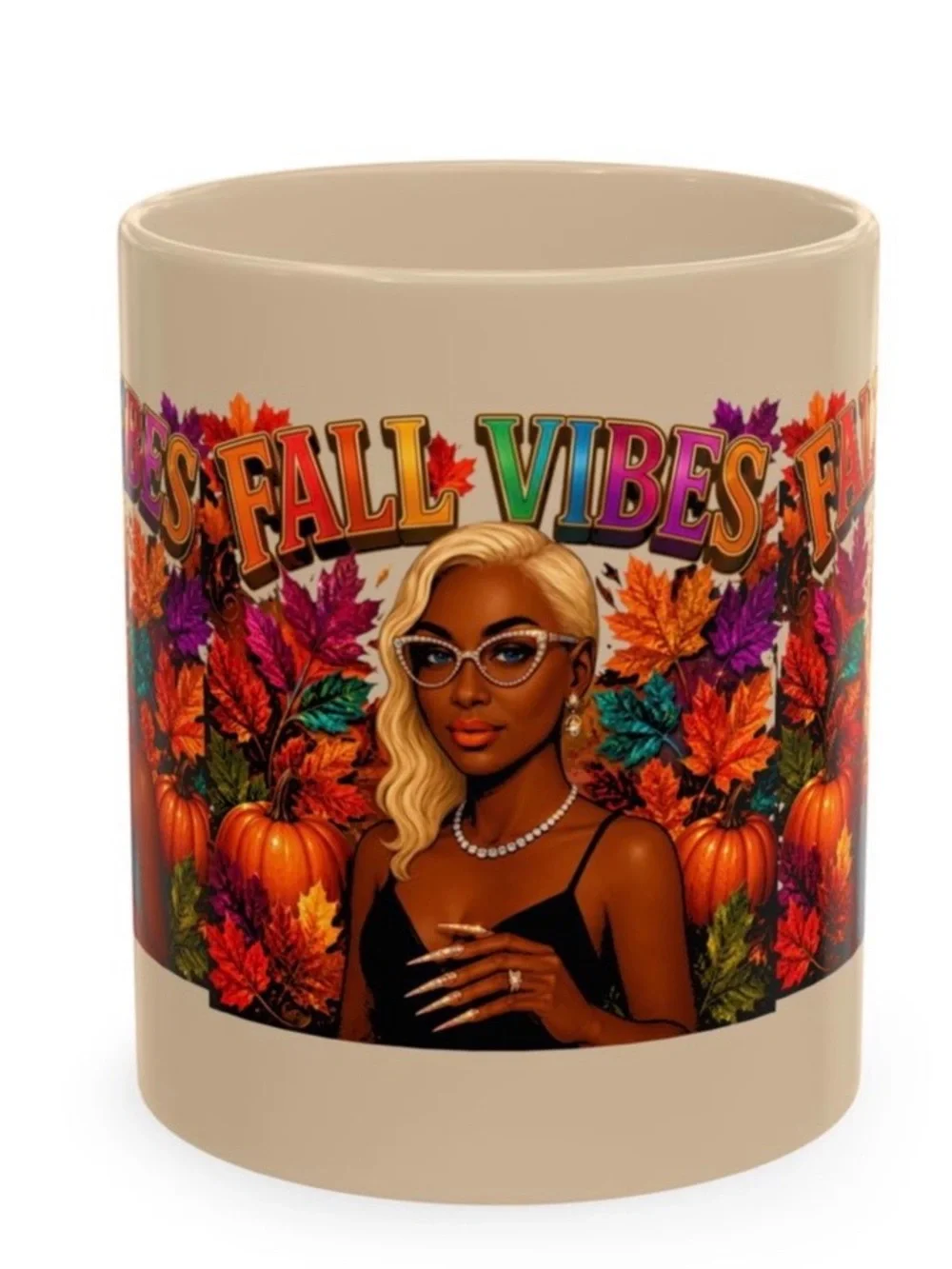 Fall Vibes Beige Ceramic Mug - Seasonal Graphic